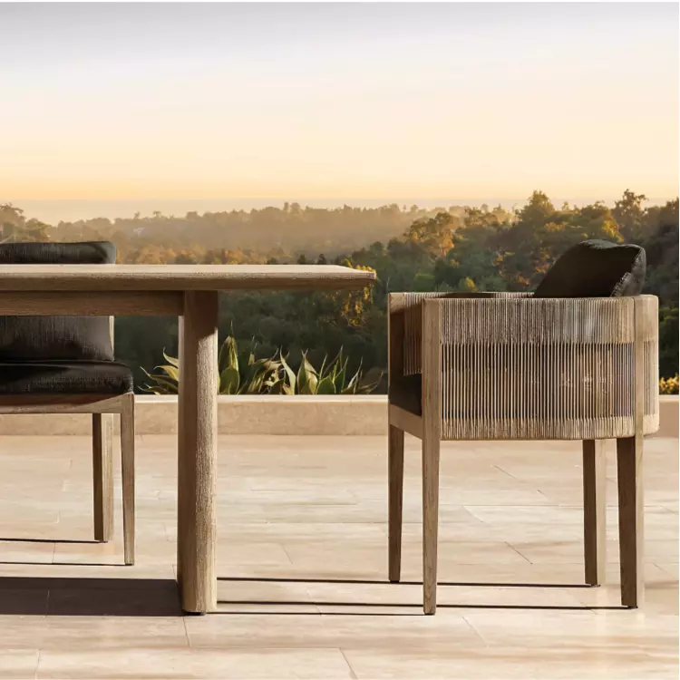 Solid Teak Outdoor Armchair with Woven Rope