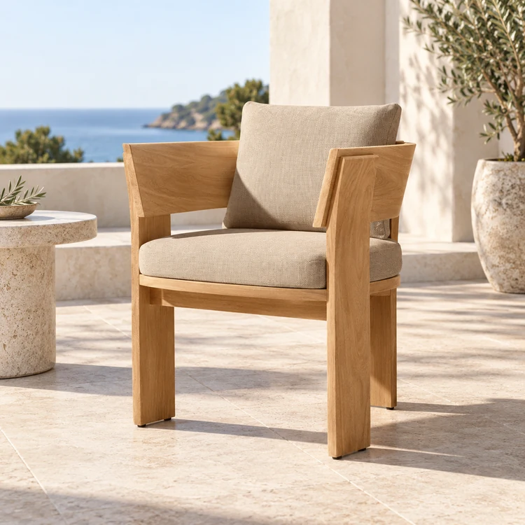 Modern Teak Outdoor Dining Chair with Curved Backrest