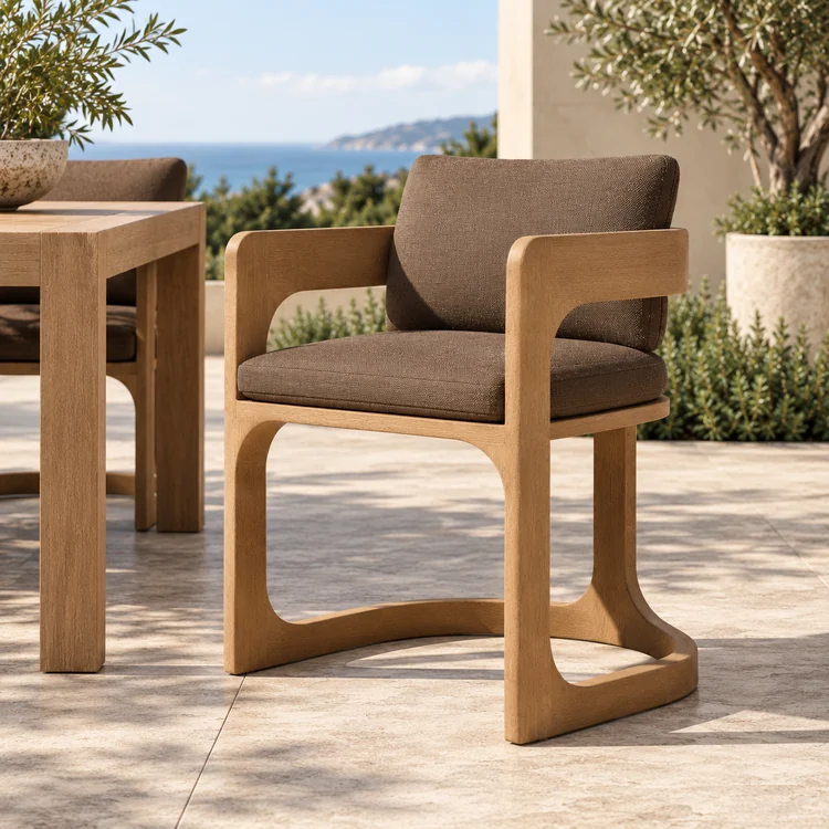 1970s-Inspired Teak Outdoor Dining Chair with Open Back