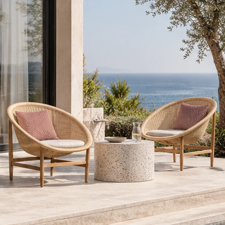teak and rattan armchair