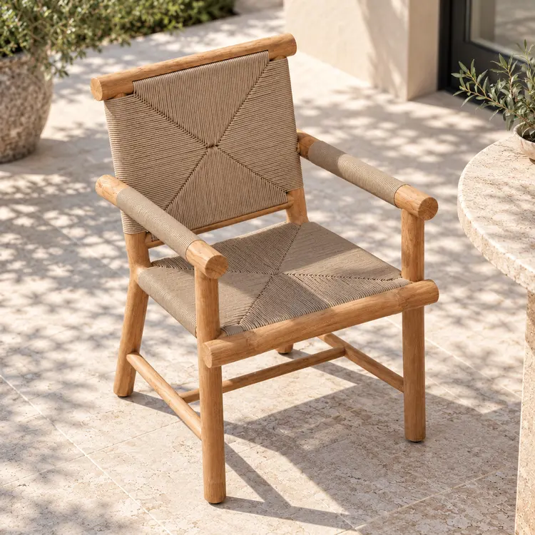 teak and rope dining chair