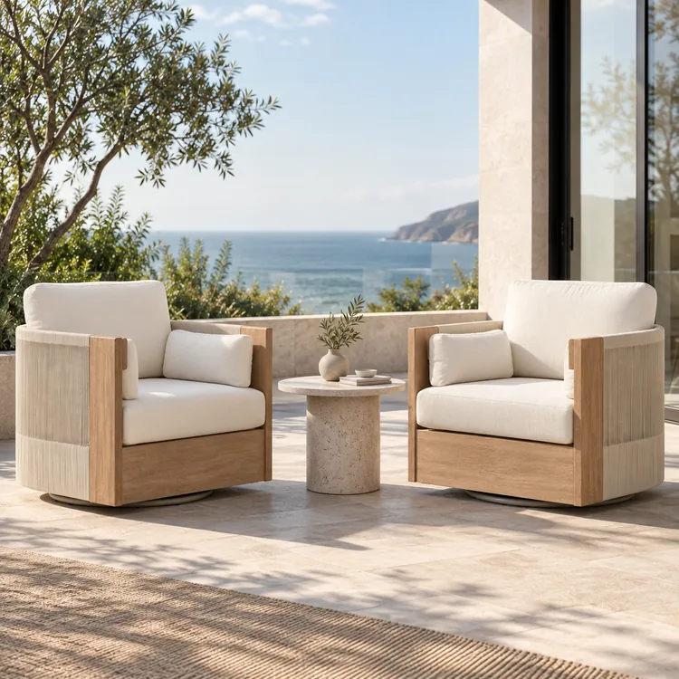 teak and rope lounge chairs outdoor