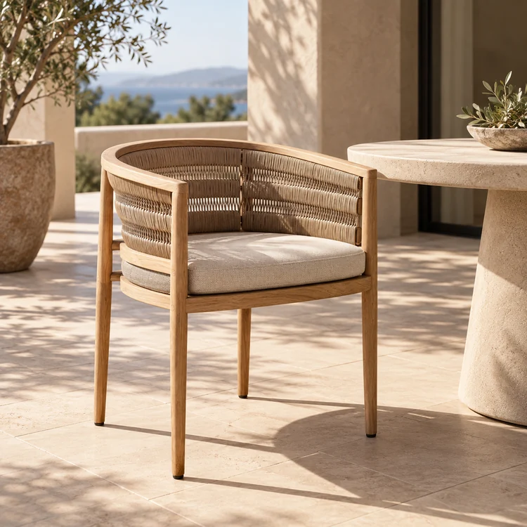 Teak and Wicker Outdoor Dining Chair