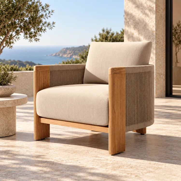 Teak and Rope Outdoor Lounge Chair