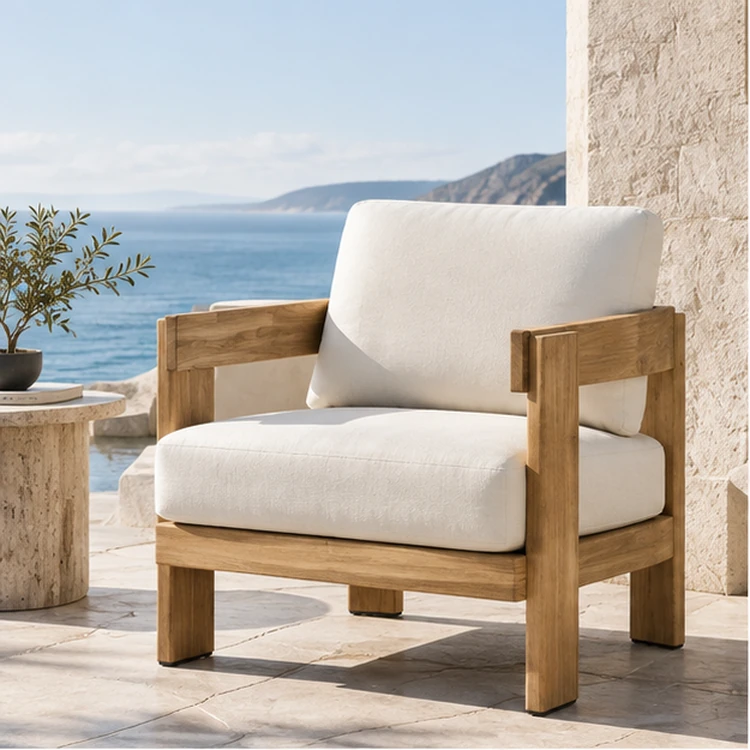 Solid Teak Outdoor Lounge Chair with Deep Seat